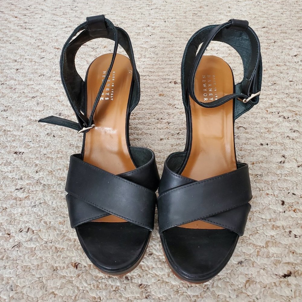 *MADE IN ITALY* BARNEYS NY Black Leather Wedges